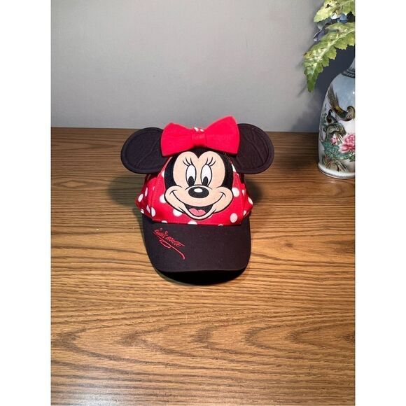 GIRL'S MINNIE MOUSE COTTON CAP HAT EARS & BOW ELASTIC BACK STRAP SZ TODDLER - Picture 1 of 5